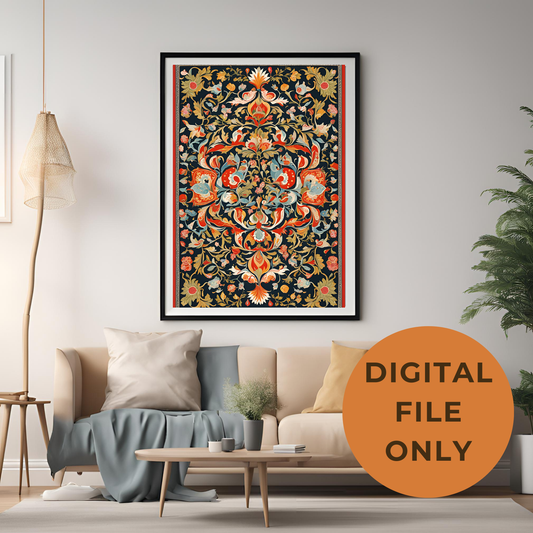 Indian Traditional Navy Floral Folk Wall Art Digital Download