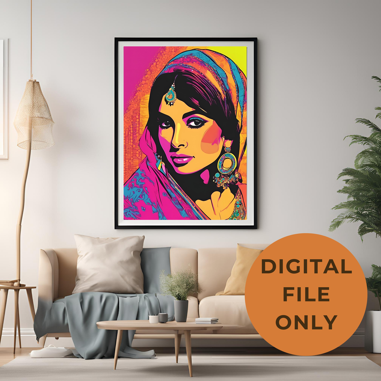 South Asian Pop Art Desi Girl with Chunni - Digital Printable Wall Art