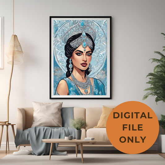 South Asian Art Desi Winter Ice Princess Digital Print