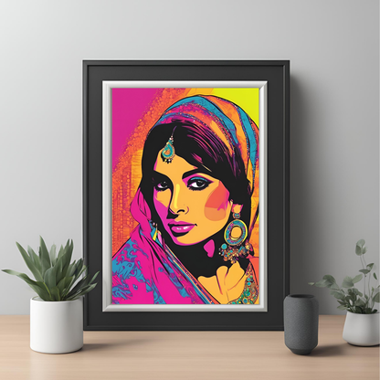 South Asian Pop Art Desi Girl with Chunni - Digital Printable Wall Art