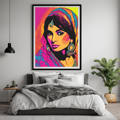 South Asian Pop Art Desi Girl with Chunni - Digital Printable Wall Art