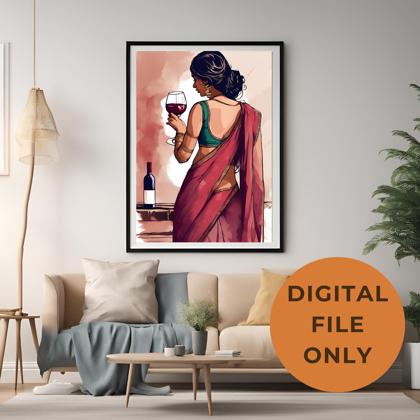 South Asian Desi Girl Saree - Digital Printable Wall Art