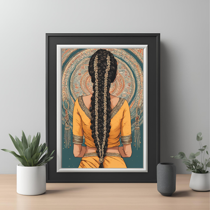 South Asian Art  Punjabi Girl with Parande - Digital Printable Wall Art