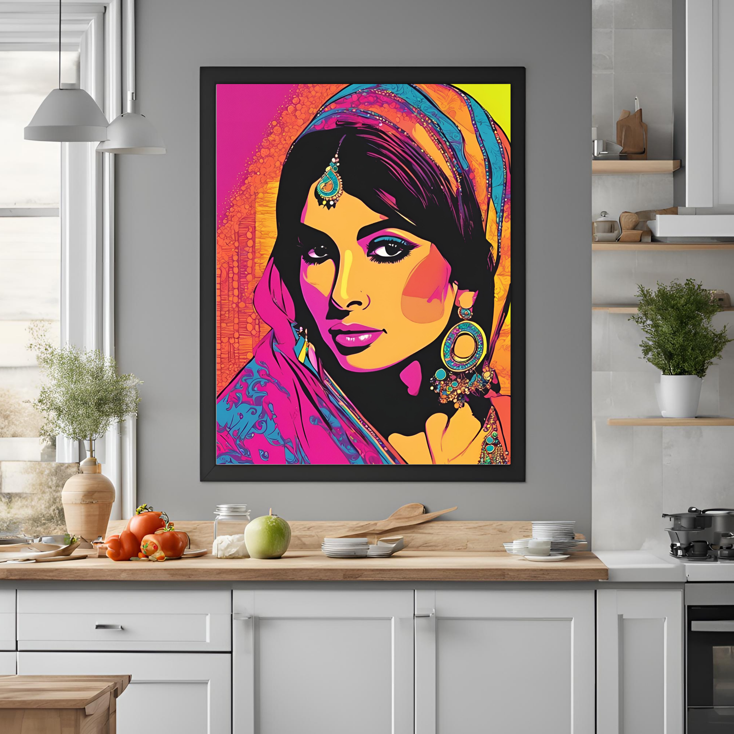 South Asian Pop Art Desi Girl with Chunni - Digital Printable Wall Art