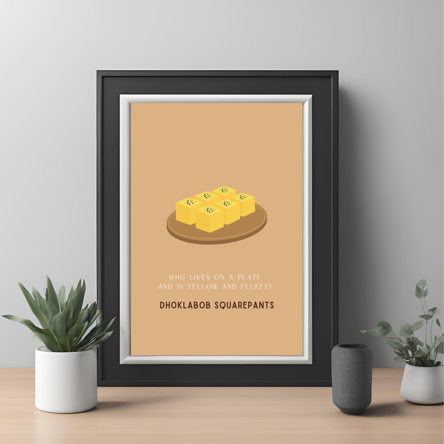 Dhokla Black Framed A4 Portrait Print