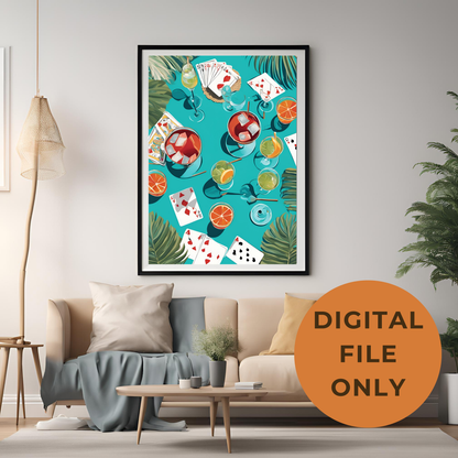 Vintage Playing Cards By Pool Wall Art Digital Download