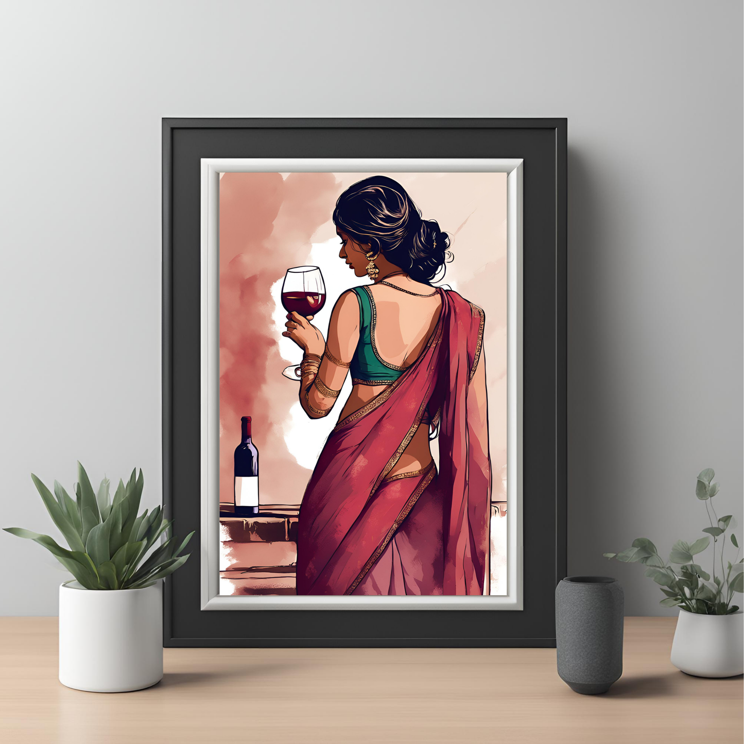 South Asian Desi Girl Saree - Digital Printable Wall Art