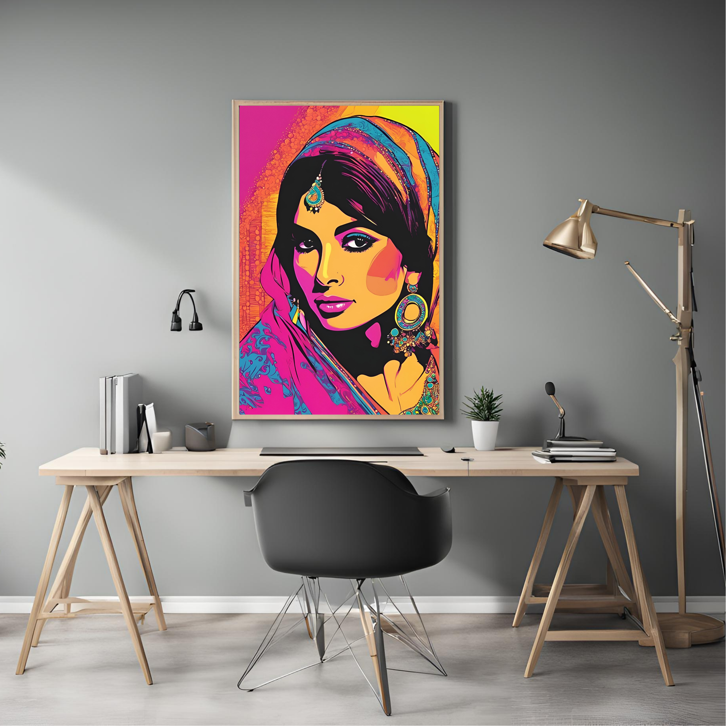 South Asian Pop Art Desi Girl with Chunni - Digital Printable Wall Art