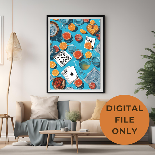 Vintage Blue Playing Cards By Pool Wall Art Digital Download