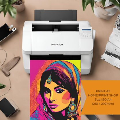 South Asian Pop Art Desi Girl with Chunni - Digital Printable Wall Art