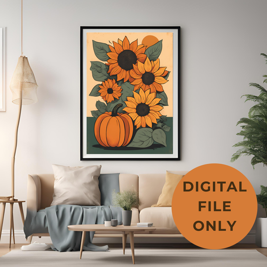 Pumpkins and Sunflowers Wall Art Digital Download