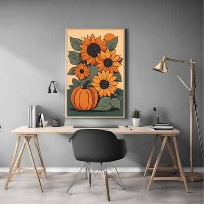 Pumpkins and Sunflowers Wall Art Digital Download