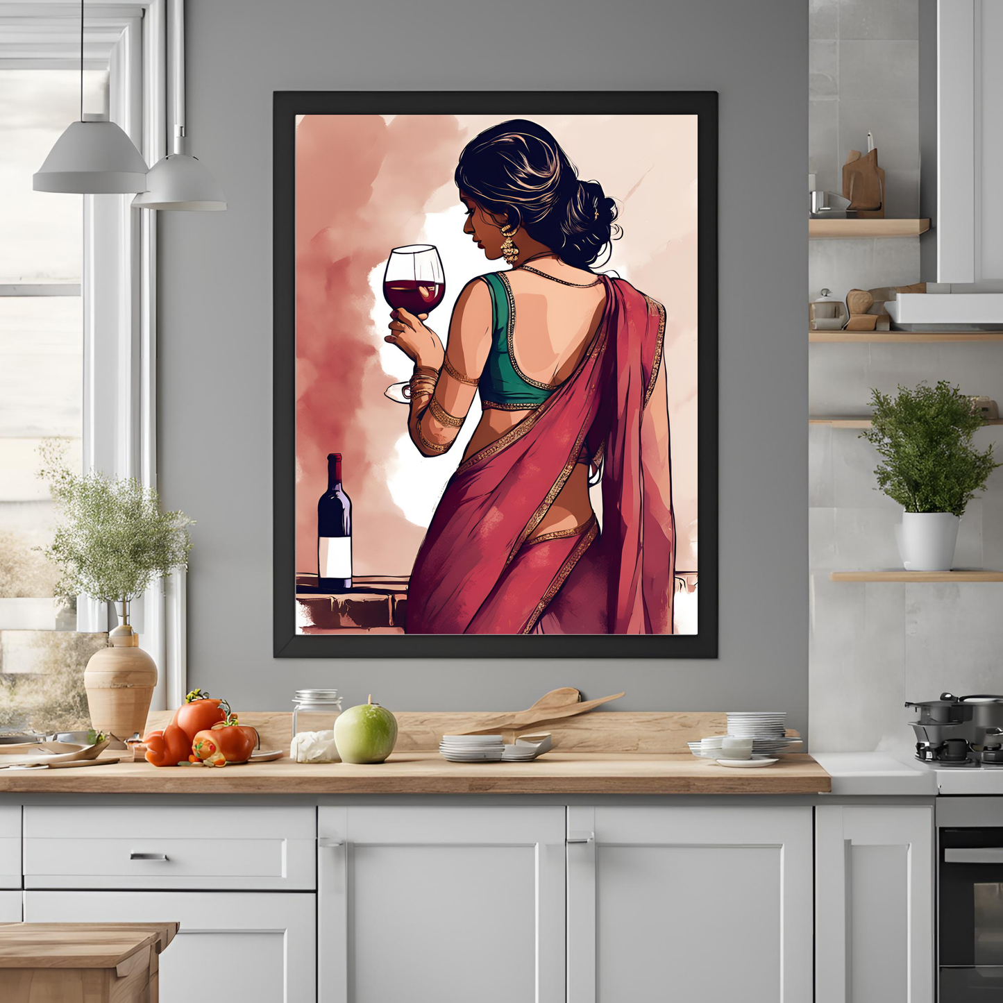 South Asian Desi Girl Saree - Digital Printable Wall Art