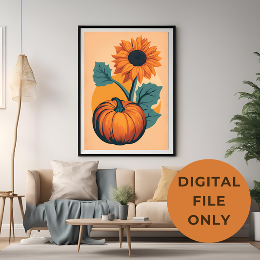 Pumpkin and Sunflower Orange Wall Art Digital Download