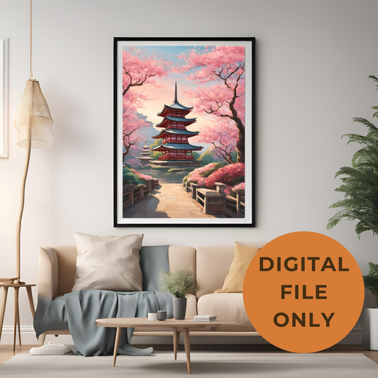 Japanese Architecture Blossom Digital Print - Instant Download