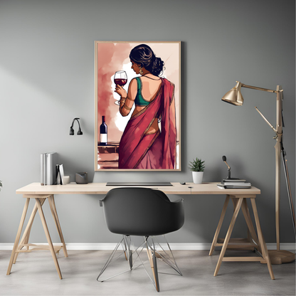 South Asian Desi Girl Saree - Digital Printable Wall Art