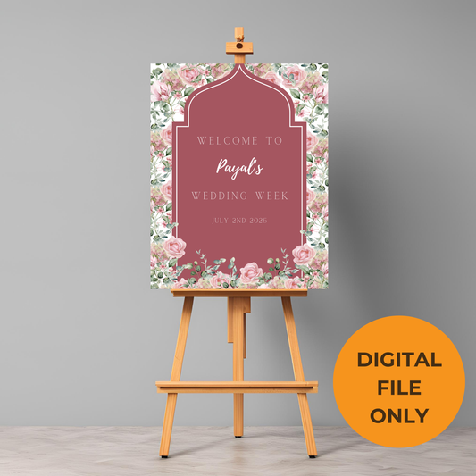 Burgundy Roses Minimalist Wedding Entrance Board - Online Template