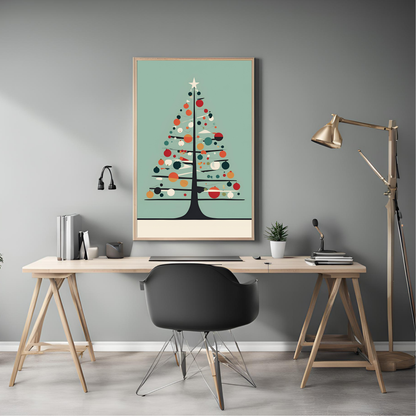 Retro Christmas Tree Wall Art Digital Download