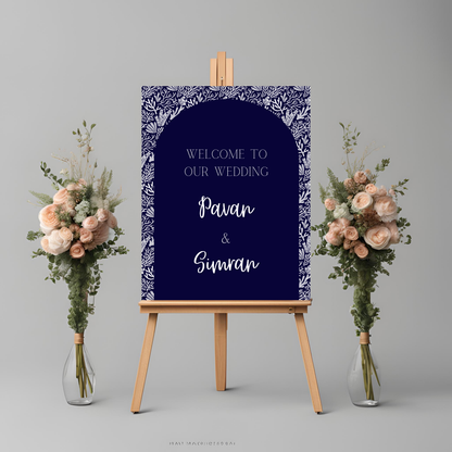 Blue Botanical Wedding Welcome Sign