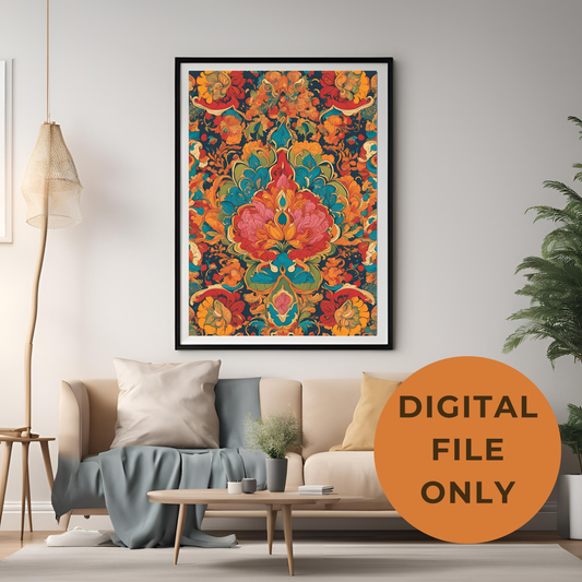 Indian Traditional Rainbow Floral Folk Wall Art Digital Download