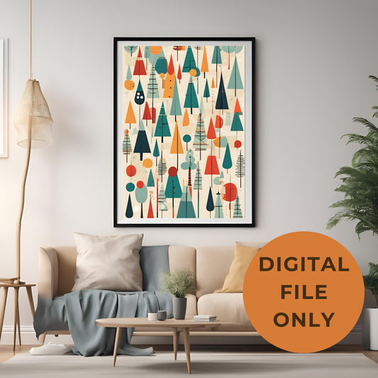 Retro Christmas Tree Collage Wall Art Digital Download