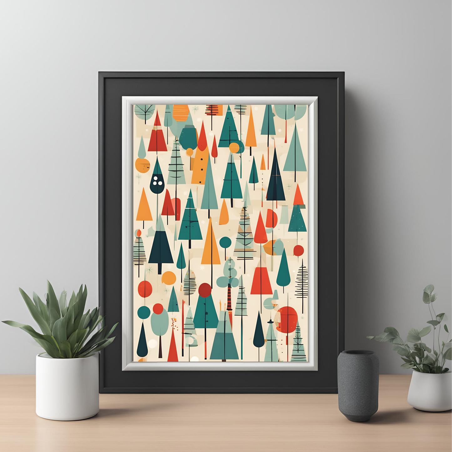 Retro Christmas Tree Collage Wall Art Digital Download