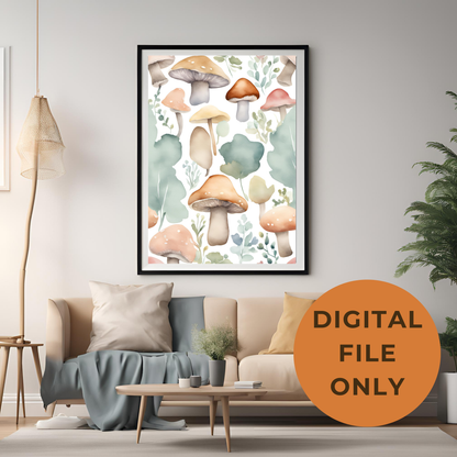 Mushroom Garden Nursery Wall Art Digital Download