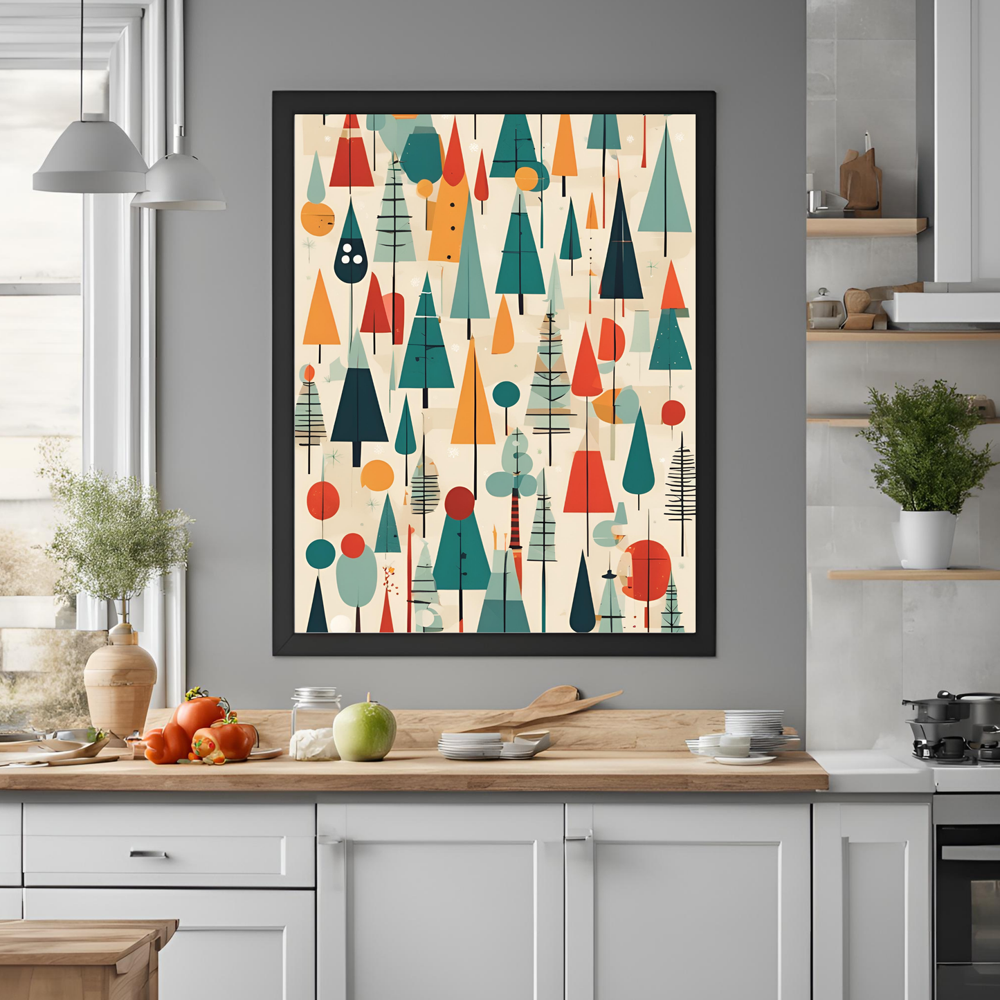 Retro Christmas Tree Collage Wall Art Digital Download