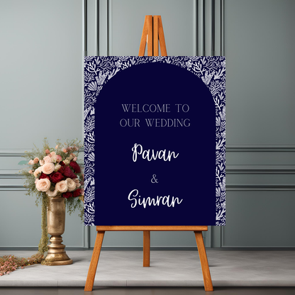 Blue Botanical Wedding Welcome Sign