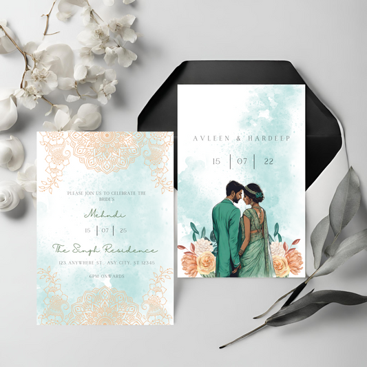 Teal Invite Inserts Digital Download 6pcs - Online Template