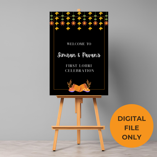 Lohri Black Floral Welcome Sign