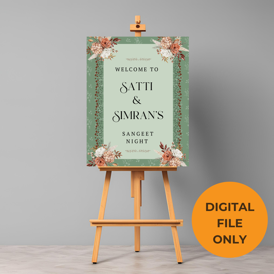 Sage Green Floral Entrance Board Digital - Online Template