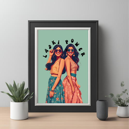 Ladki Power Framed A4 Print - Portrait/Black