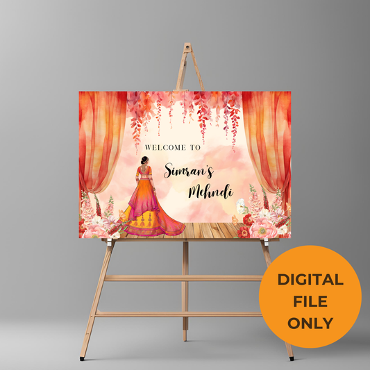 Watercolour Orange Mehndi Welcome Sign