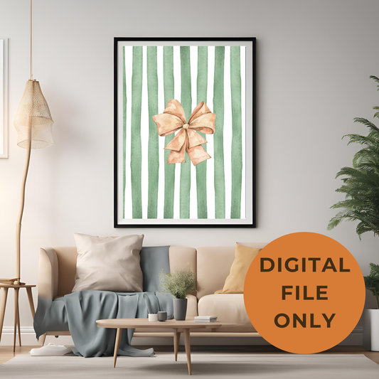 Green Stripe Bow Wall Art Digital Download