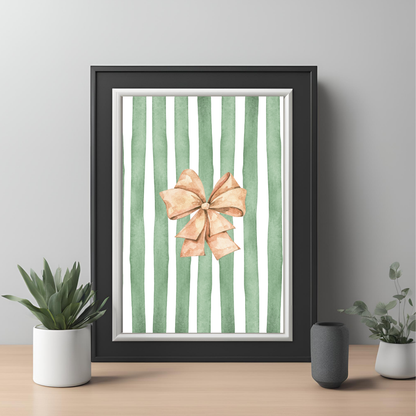 Green Stripe Bow Wall Art Digital Download