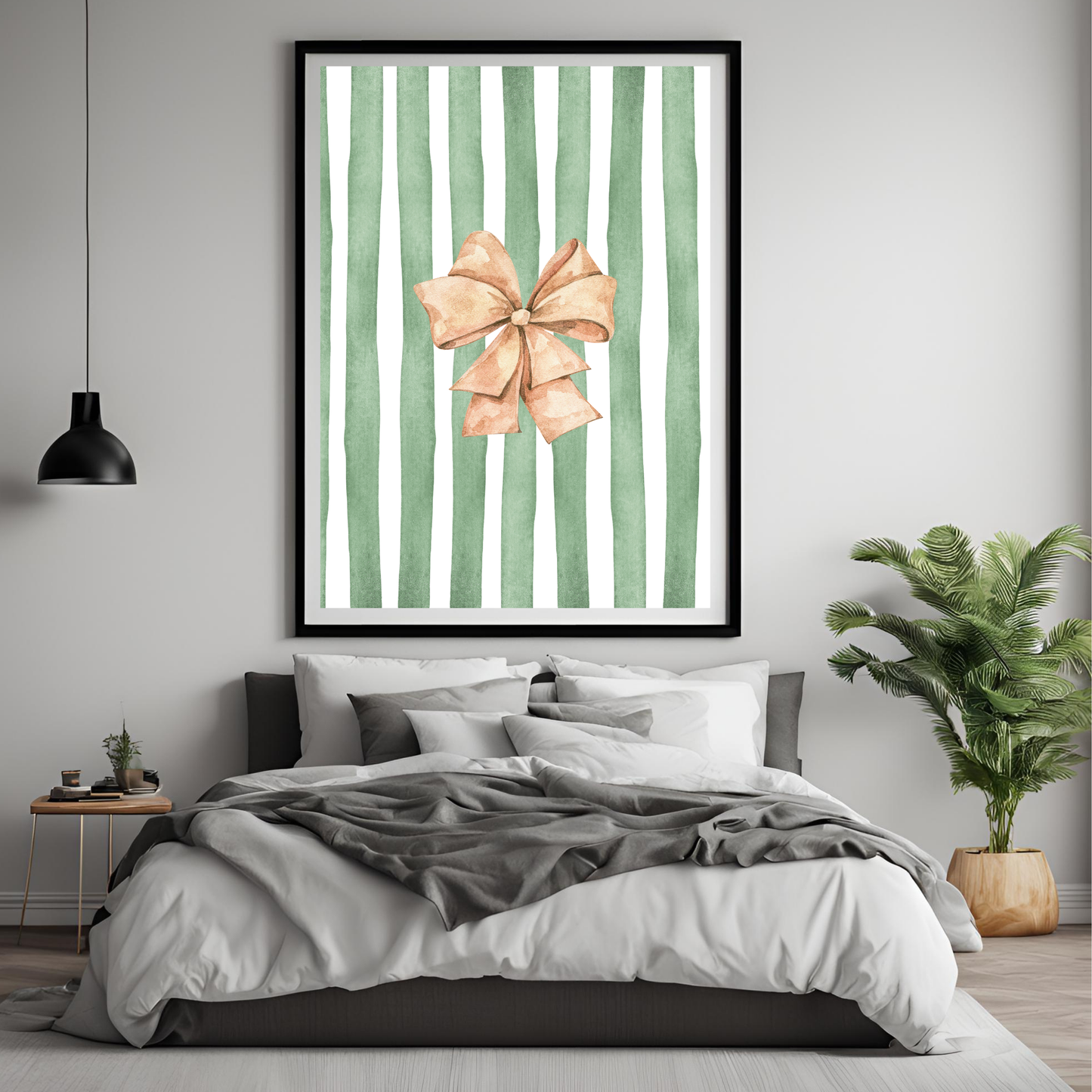 Green Stripe Bow Wall Art Digital Download