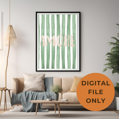 Green Stripe Amore Wall Art Digital Download