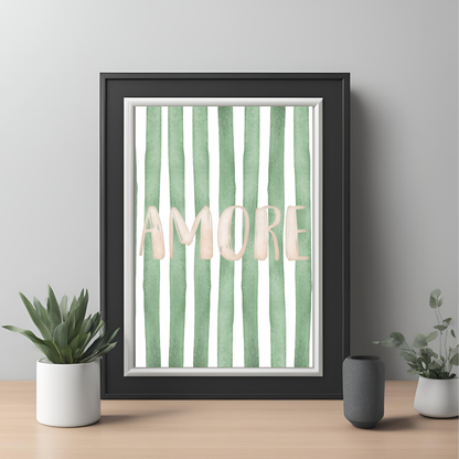 Green Stripe Amore Wall Art Digital Download