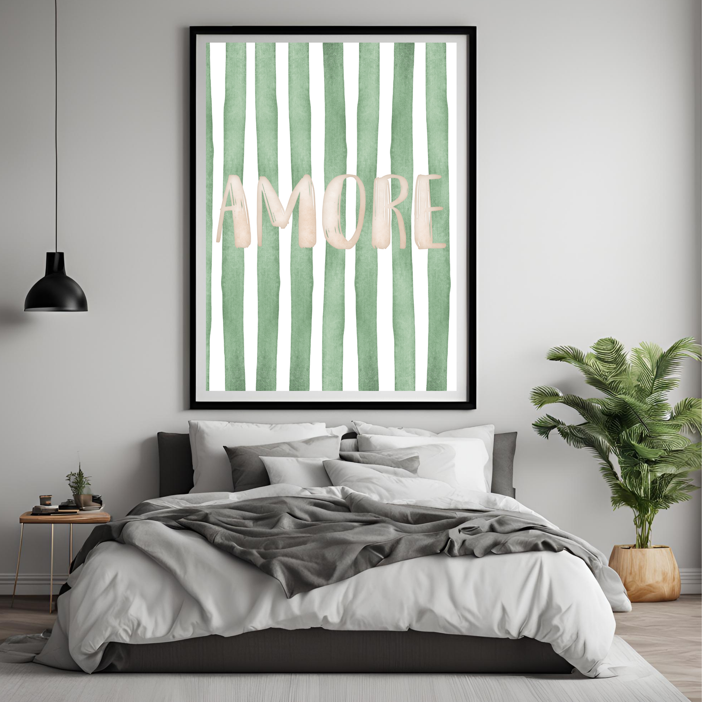 Green Stripe Amore Wall Art Digital Download