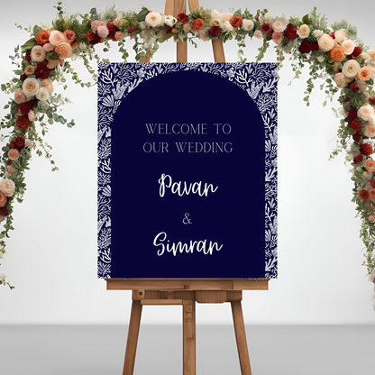 Blue Botanical Wedding Welcome Sign