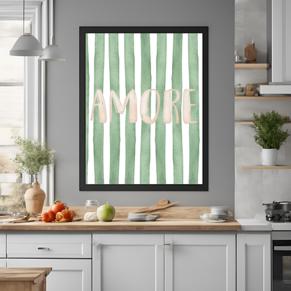 Green Stripe Amore Wall Art Digital Download