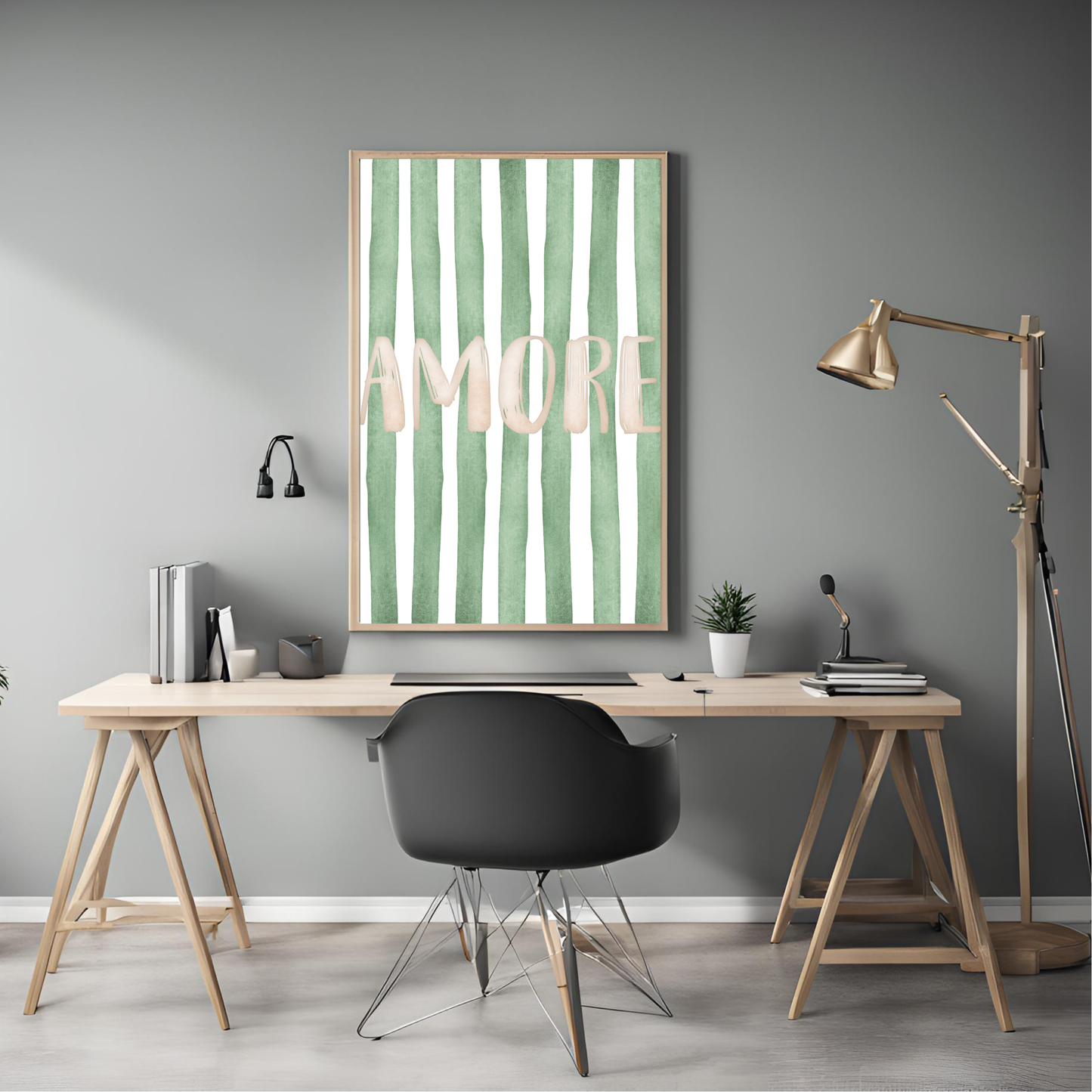 Green Stripe Amore Wall Art Digital Download