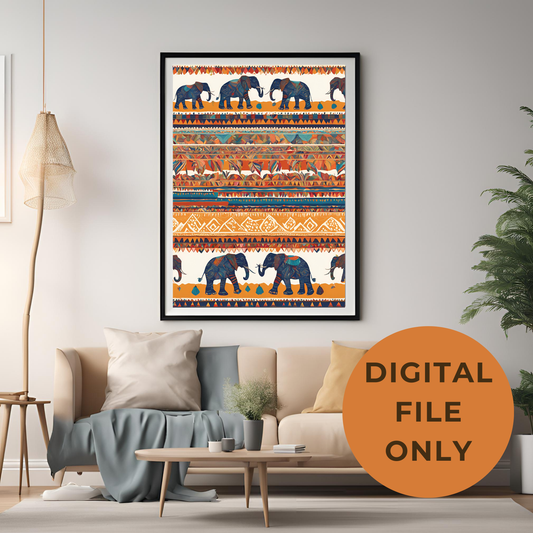 Indian Elephant Minimalist Print Wall Art Digital Download