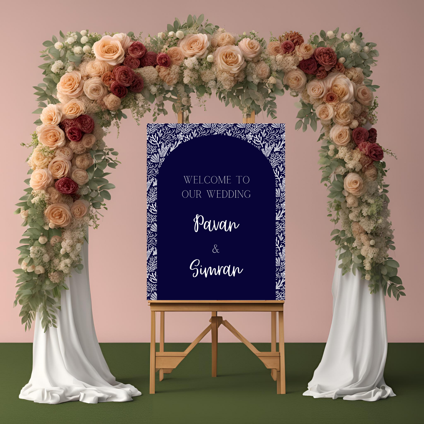 Blue Botanical Wedding Welcome Sign