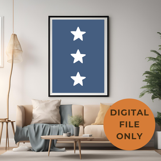 Blue 3 Star Nursery Print Wall Art Digital Download