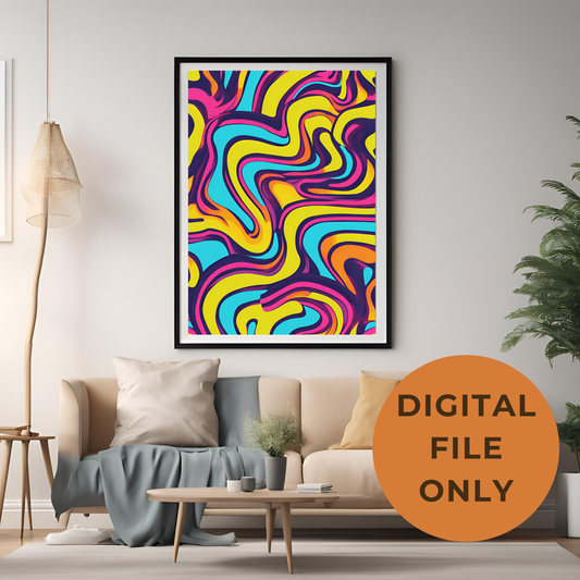 Retro Neon 70s Pop Art Pattern - Digital Printable Wall Art