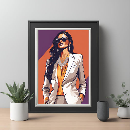 Indian Boss Queen Orange Print Black Framed A4 Art Portrait Print