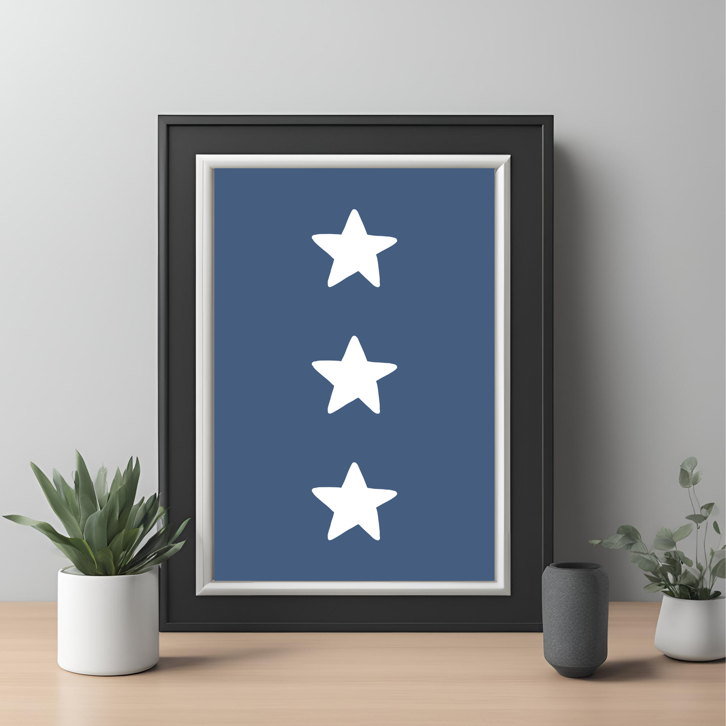 Blue 3 Star Nursery Print Wall Art Digital Download