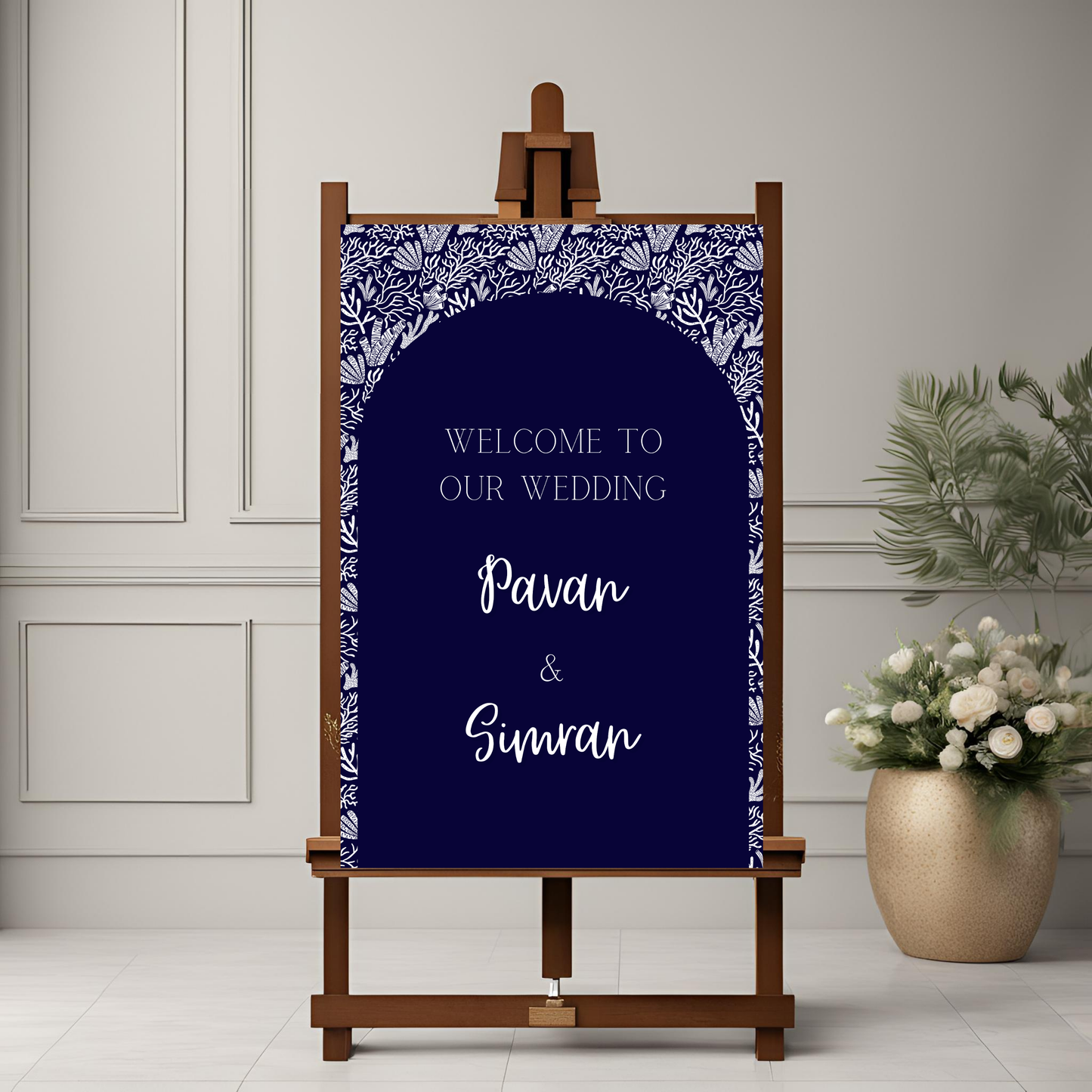 Blue Botanical Wedding Welcome Sign